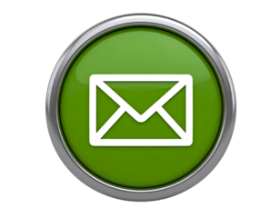 Vibrant green email button with a sleek metallic rim symbolizes digital communication and connectivity.