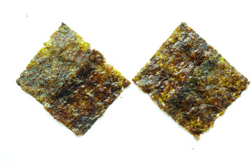 nori seaweed isolated on white background. Japanese food nori. Dry seaweed sheets.