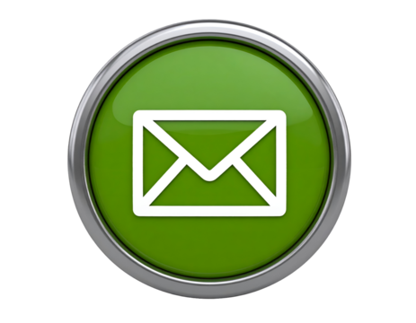 Vibrant green email button with a sleek metallic rim symbolizes digital communication and connectivity.