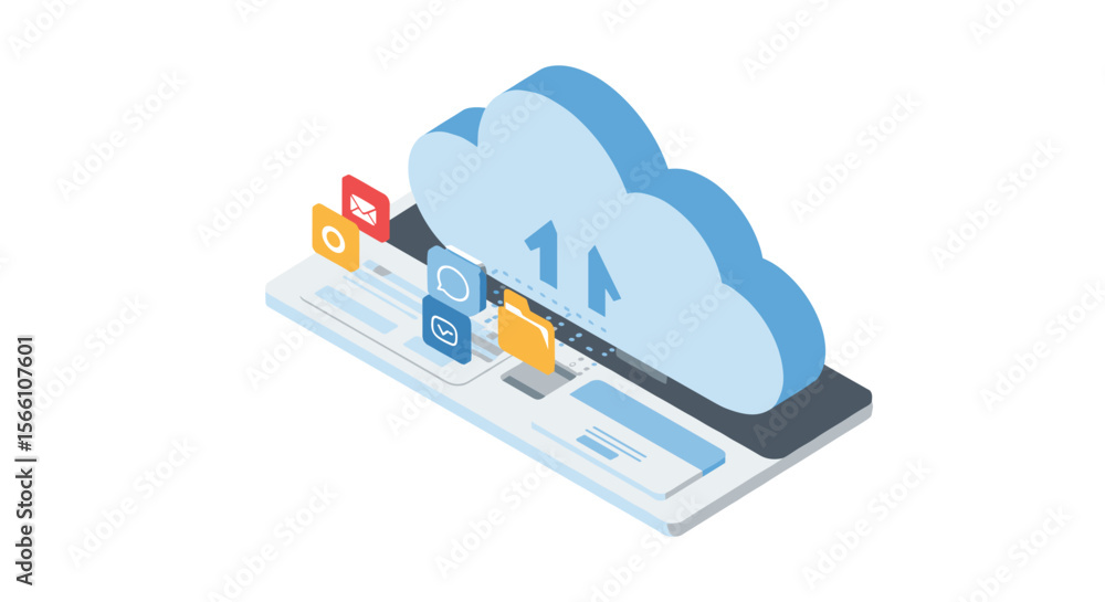 Poster cloud computing isometric vector illustration for modern technology design