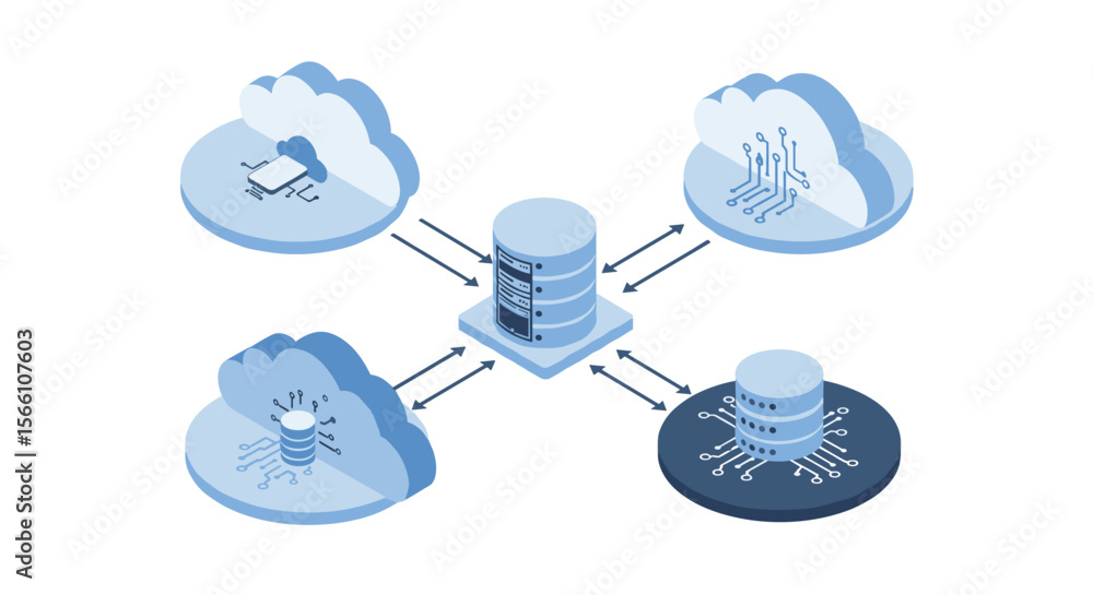 Poster cloud computing network system vector illustration for technology design in isometric style
