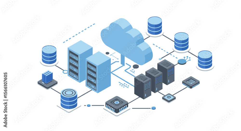 Poster cloud computing network vector illustration: isometric design for technology and innovation projects