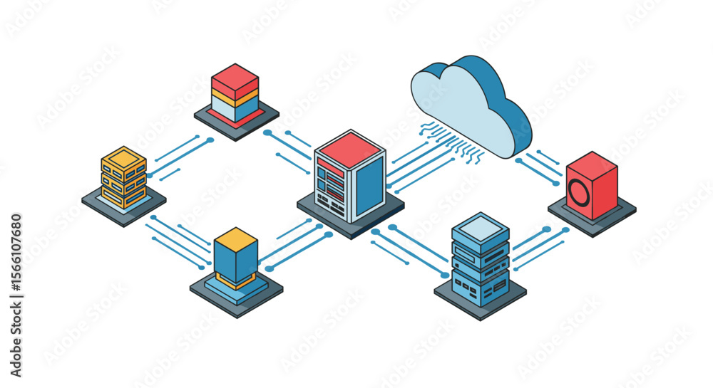 Poster cloud computing network vector illustration for technology design in isometric flat style