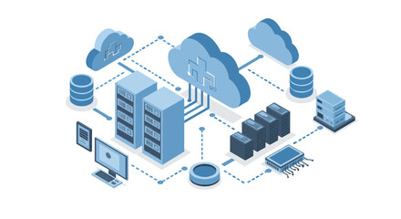 Cloud computing network concept vector illustration in isometric style for technology design
