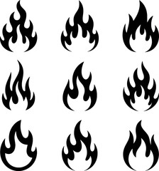 Black flame icons fire heat