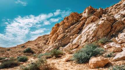 Fototapeta premium Arid Mountain Landscape Under Bright Sunny Sky