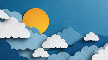 Paper Cut Sky with Clouds and Sun