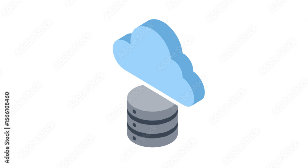 Poster cloud computing concept vector illustration: database and cloud storage isometric design for digital