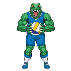 volleyball mascot dinosaur vector illustration dinosaur volleyball design