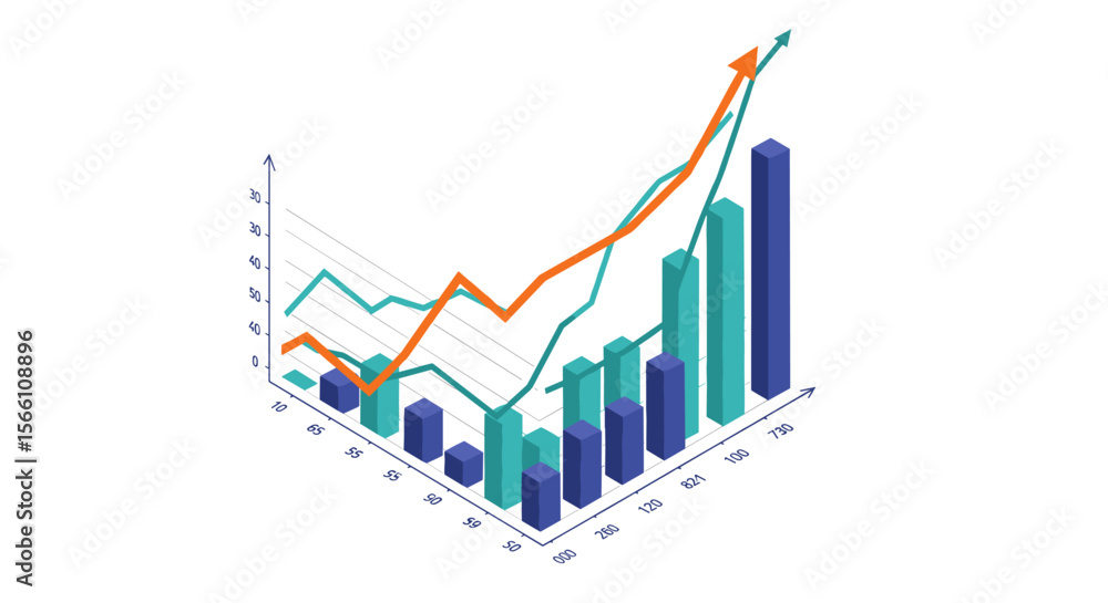 Poster business growth data chart analysis vector illustration for reports in isometric style
