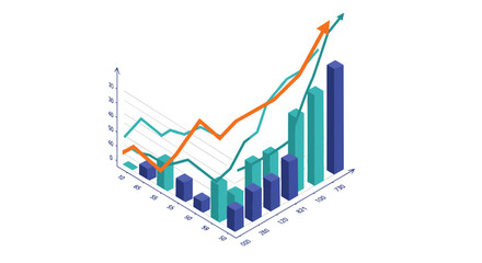 Business growth data chart analysis vector illustration for reports in isometric style