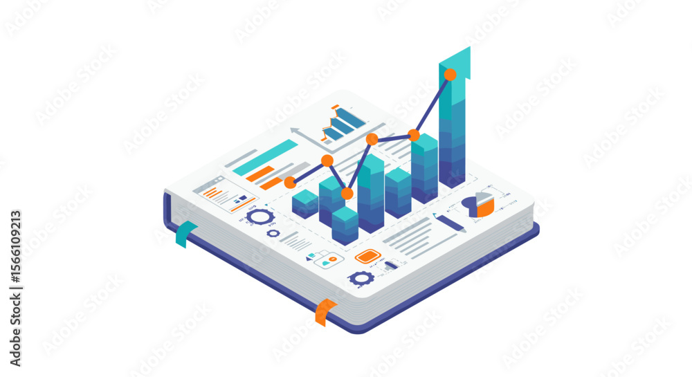 Poster isometric business data analysis vector illustration for reports and presentations