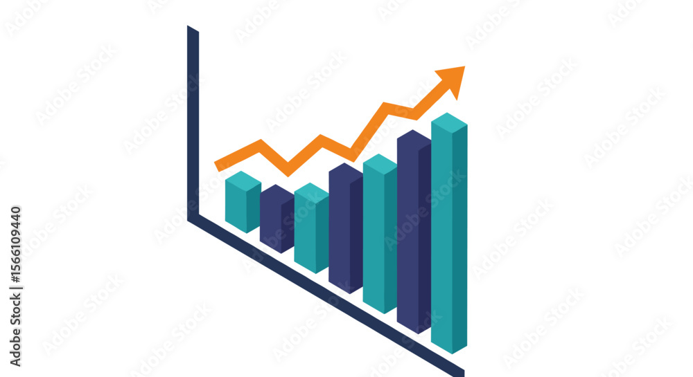 Aufkleber business growth chart vector illustration in 3d style for data analysis and presentation design