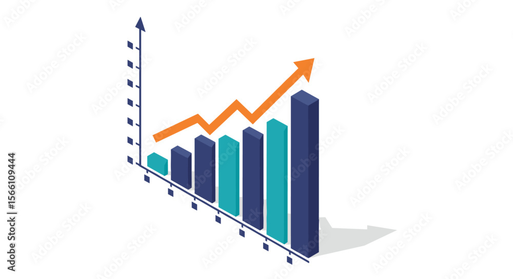Poster isometric business growth vector illustration: statistical data analysis for infographics and presen