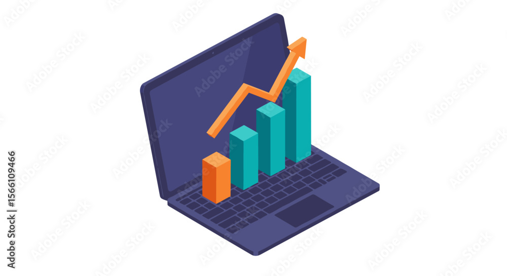 Poster isometric business growth vector illustration for financial analysis and data presentation