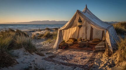 Beach Tent at Sunset with Ocean View