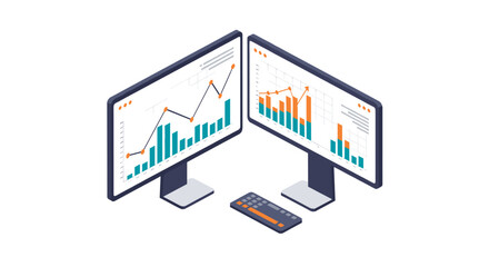 Isometric business analytics vector illustration: data analysis and finance dashboard