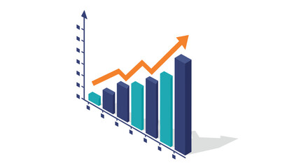 Isometric business growth vector illustration: statistical data analysis for infographics and presentation design