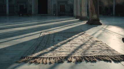 Beige and Brown Rug on Sunlit Floor in Ruined Building