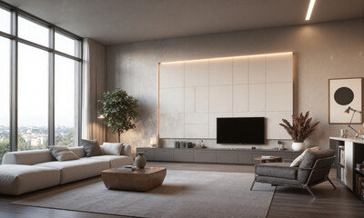 A modular smart wall panel system with customizable shapes and sizes that adjust to different needs. The panels feature built-in LED lighting that