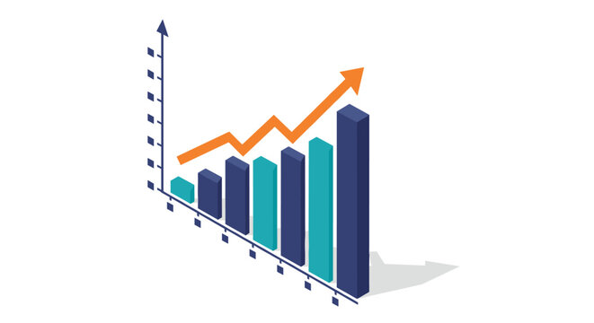 Isometric business growth vector illustration: statistical data analysis for infographics and presentation design
