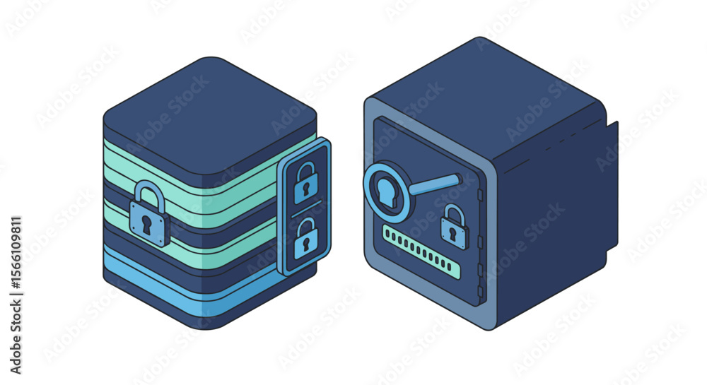 Poster isometric cybersecurity vector illustration for design projects and web graphics