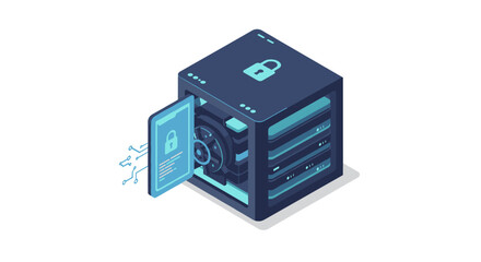 Obraz premium Secure server technology vector illustration for digital security and data management in isometric style