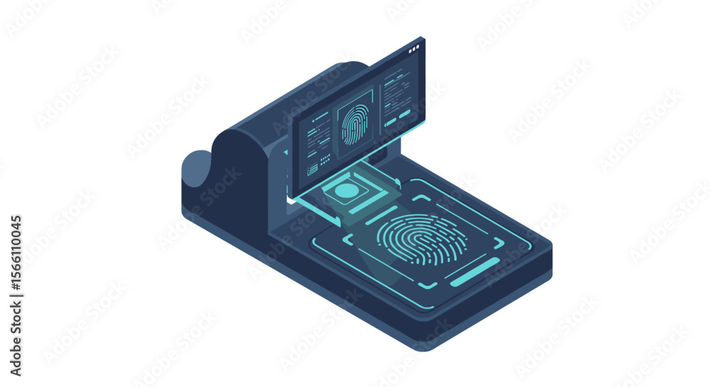 Poster futuristic fingerprint scanner vector illustration for tech concepts and digital security design
