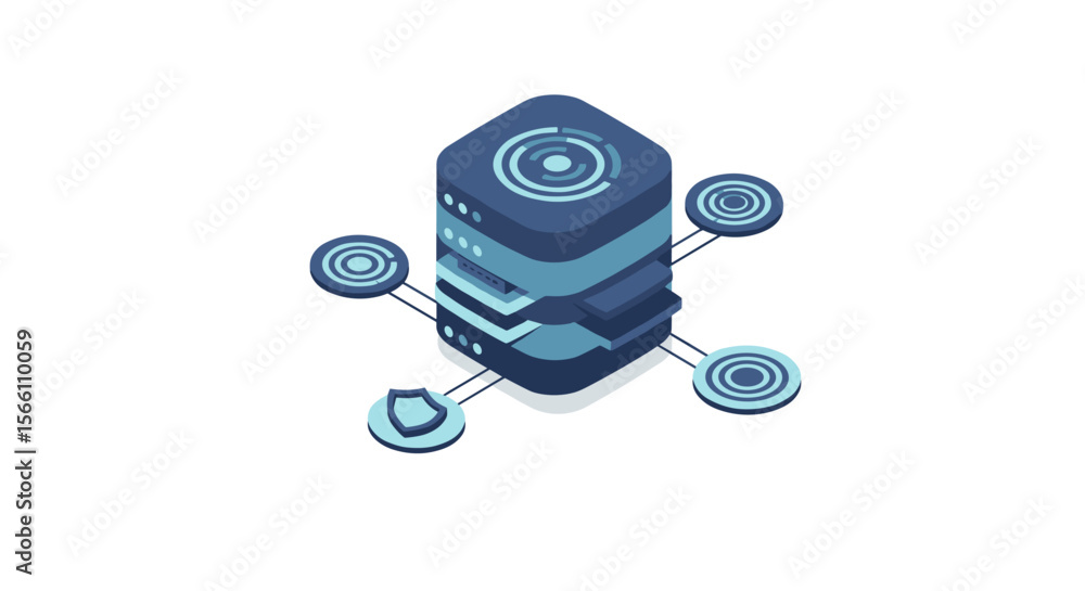 Poster isometric data server network vector illustration for tech design and posters
