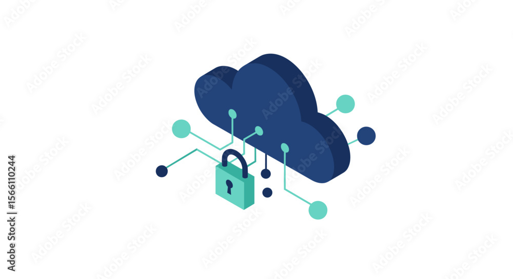 Poster cloud security network concept vector illustration in isometric style for technology design