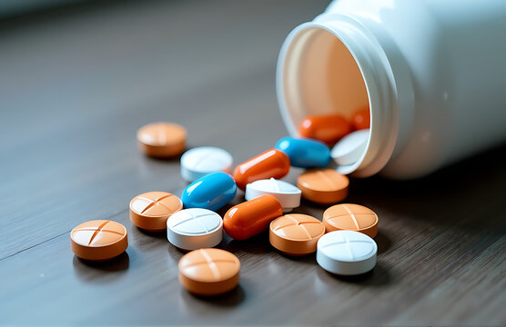 medicines spilled along capsules tablets floor