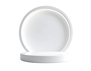 Sleek illuminated circular product display stand for contemporary presentations.