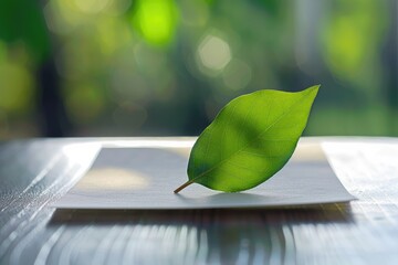 High Resolution Picture of Small Leaf on Paper Illustrating Nature or Science Concept