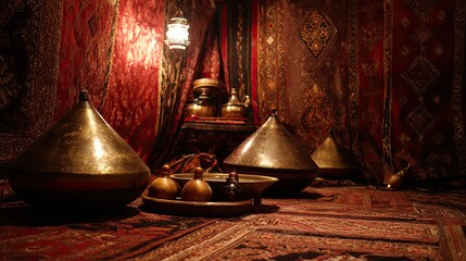 Brass Pots and Red Carpet Interior