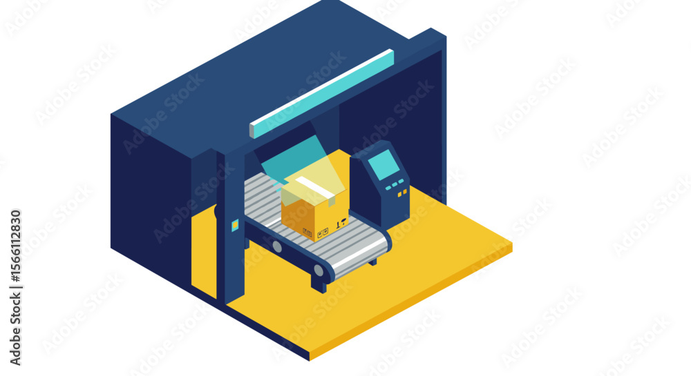 Poster automated parcel sorting: isometric vector illustration for logistics design and warehouse automatio