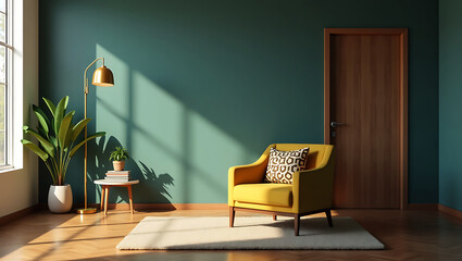 Obraz premium Serene living room with a comfortable white sofa facing a large window with a view of the ocean and blue sky