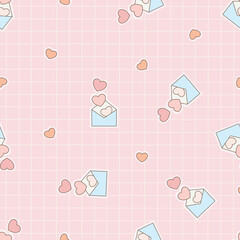 Seamless pattern cute pastel letter, or mail and heart for the love story. Valentine`s Day concept vector for fabric, wallpaper, stationery, wrapping, cards, and phone cases.