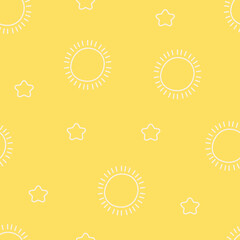 Seamless vector background with cartoon sun and star. Summer or sky theme vector for wallpaper, textile, fashion, background, stationary, wrapping, card, and phone cases.