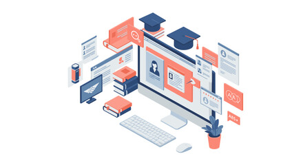 Online learning platform concept vector illustration for education design in isometric style