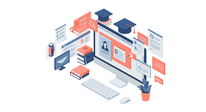 Online learning platform concept vector illustration for education design in isometric style