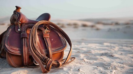 Brown Leather Saddle on Sandy Desert