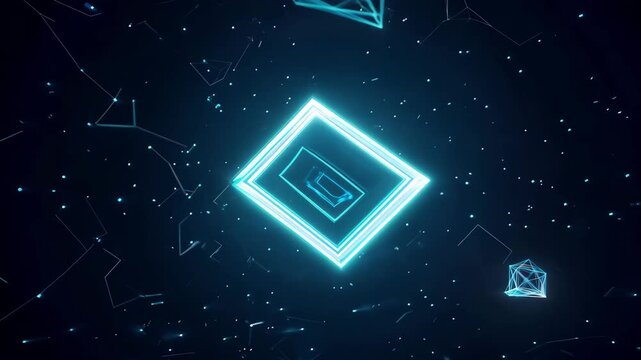 Glowing 3D Polygonal Shapes Floating in Space &ndash; Abstract Sci-Fi Animation of Geometric Light Objects