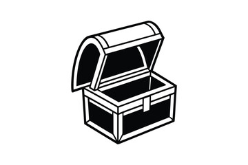 Open Treasure Chest Illustration in Black and White Silhouette