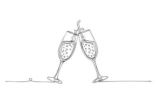 Champagne Glasses Toast One Line Continuous Vector Drawing