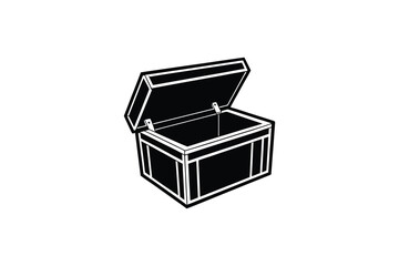 Open Treasure Chest Illustration in Black and White Silhouette