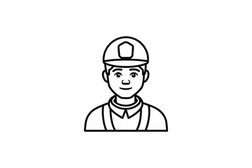 Smiling Construction Worker in Outline Silhouette Style
