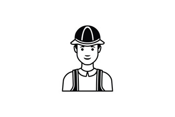 Construction Worker Wearing Hard Hat Safety Vest and Smiling Silhouette