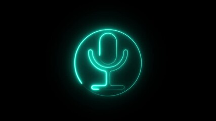 neon Voice recording podcast mic microphone button icon animation on black background. neon audio microphone icon animation vibrant red neon microphone icon glows against a black background
