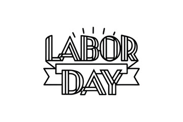 Labor Day Celebration Typography with Ribbon Banner Silhouette