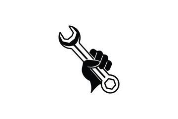 Hand Holding Wrench Tool Silhouette for Repair and Maintenance Services